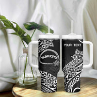 Personalised Pohnpei Nukuoro Micronesia Tumbler With Handle Polynesian Tattoo Curves Black Version LT14 - Polynesian Pride
