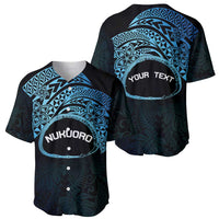 Personalised Pohnpei Nukuoro Micronesia Baseball Jersey Polynesian Tattoo Curves Blue Version LT14 - Polynesian Pride