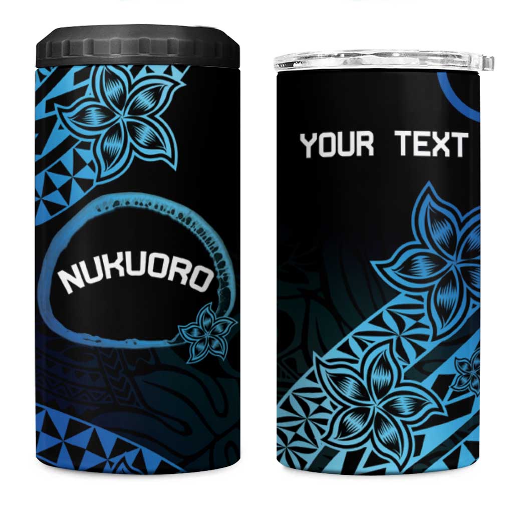 Personalised Pohnpei Nukuoro Micronesia 4 in 1 Can Cooler Tumbler Polynesian Tattoo Curves Blue Version