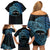 Personalised Pohnpei Nukuoro Micronesia Family Matching Off Shoulder Short Dress and Hawaiian Shirt Polynesian Tattoo Curves Blue Version