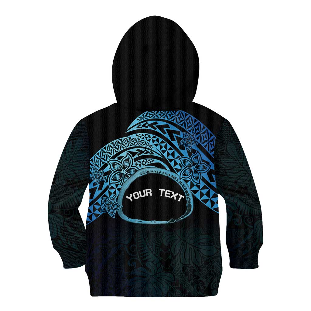 Personalised Pohnpei Nukuoro Micronesia Kid Hoodie Polynesian Tattoo Curves Blue Version LT14 - Polynesian Pride