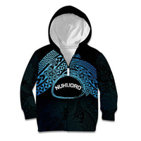 Personalised Pohnpei Nukuoro Micronesia Kid Hoodie Polynesian Tattoo Curves Blue Version LT14 Zip Hoodie Blue - Polynesian Pride