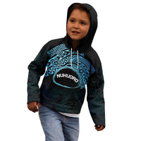 Personalised Pohnpei Nukuoro Micronesia Kid Hoodie Polynesian Tattoo Curves Blue Version LT14 - Polynesian Pride