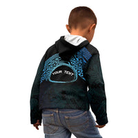 Personalised Pohnpei Nukuoro Micronesia Kid Hoodie Polynesian Tattoo Curves Blue Version LT14 - Polynesian Pride