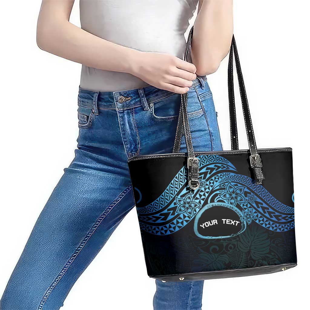 Personalised Pohnpei Nukuoro Micronesia Leather Tote Bag Polynesian Tattoo Curves Blue Version LT14 - Polynesian Pride
