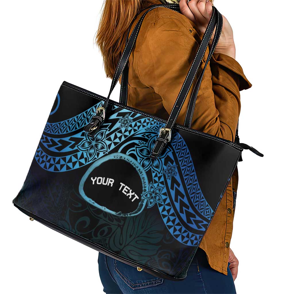 Personalised Pohnpei Nukuoro Micronesia Leather Tote Bag Polynesian Tattoo Curves Blue Version LT14 - Polynesian Pride