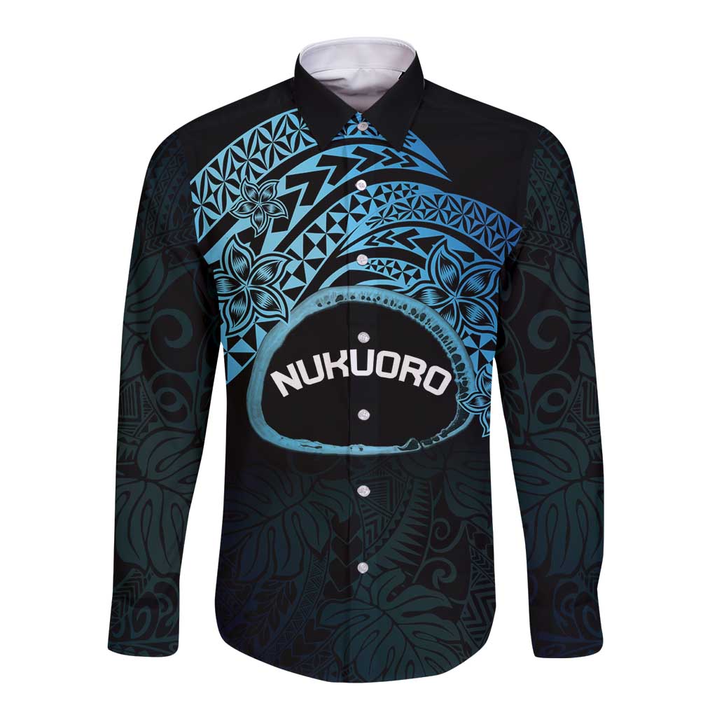 Personalised Pohnpei Nukuoro Micronesia Long Sleeve Button Shirt Polynesian Tattoo Curves Blue Version LT14 Unisex Blue - Polynesian Pride