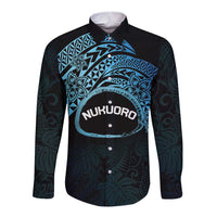 Personalised Pohnpei Nukuoro Micronesia Long Sleeve Button Shirt Polynesian Tattoo Curves Blue Version LT14 Unisex Blue - Polynesian Pride