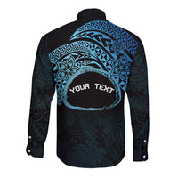 Personalised Pohnpei Nukuoro Micronesia Long Sleeve Button Shirt Polynesian Tattoo Curves Blue Version LT14 - Polynesian Pride