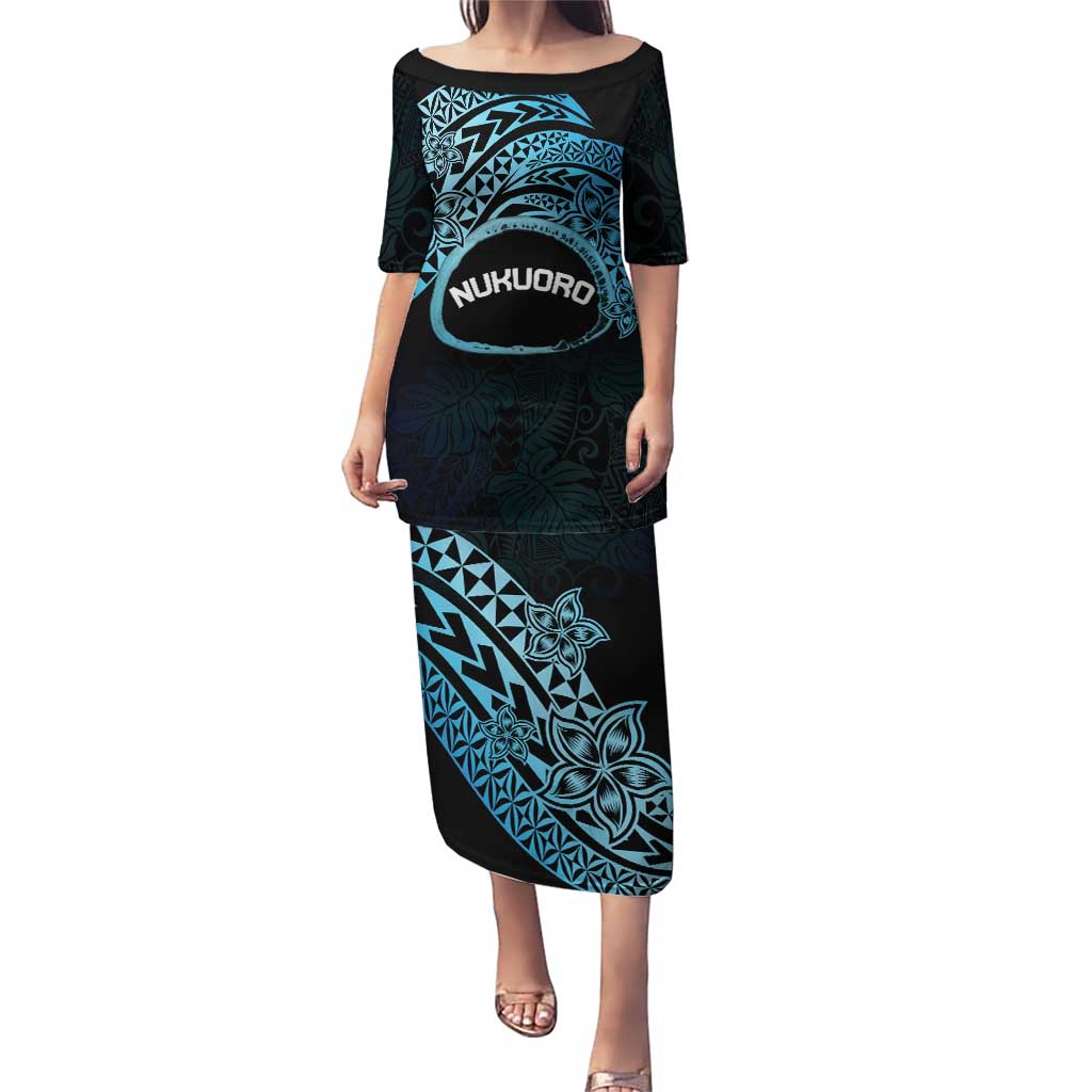 Personalised Pohnpei Nukuoro Micronesia Puletasi Polynesian Tattoo Curves Blue Version LT14 Long Dress Blue - Polynesian Pride
