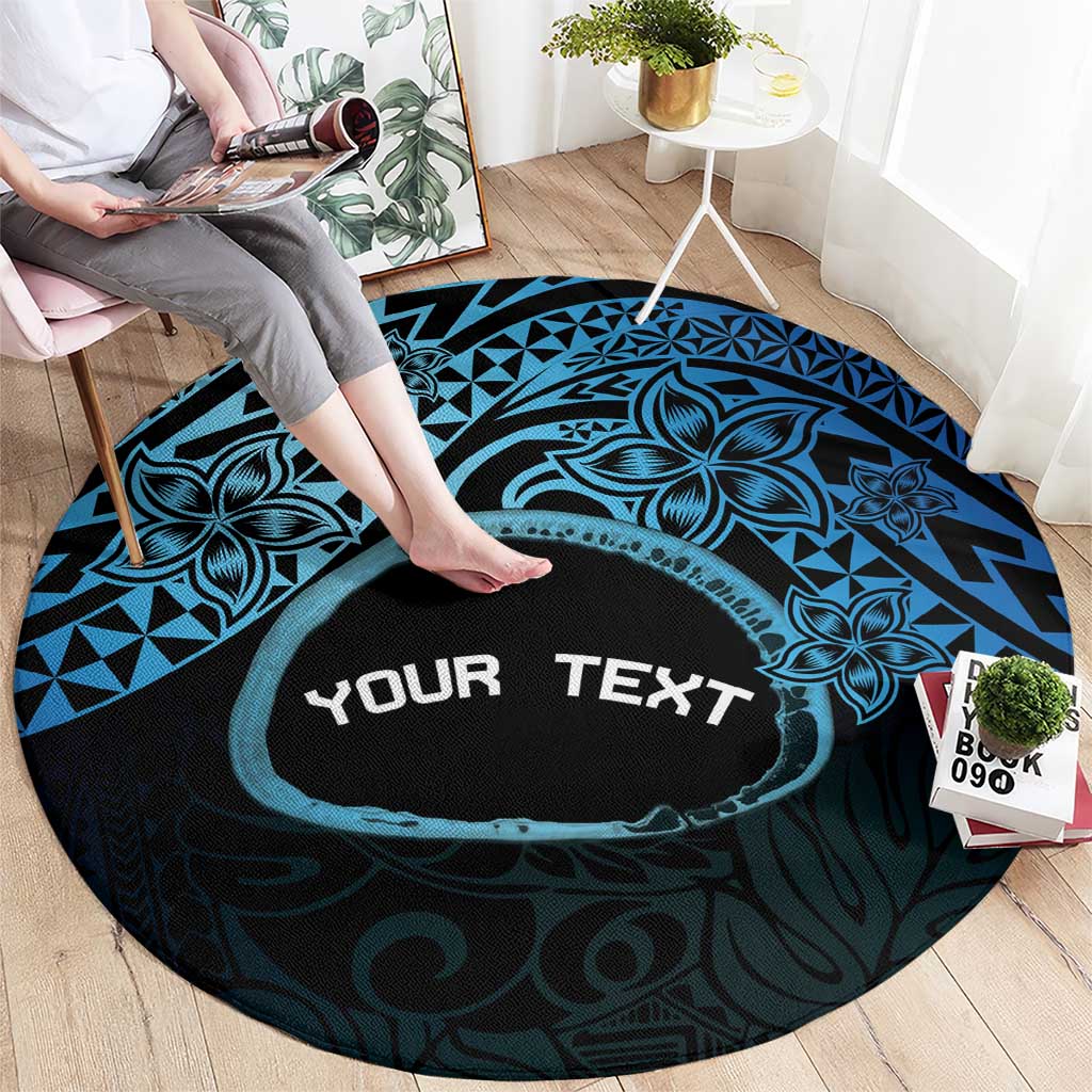Personalised Pohnpei Nukuoro Micronesia Round Carpet Polynesian Tattoo Curves Blue Version LT14 - Polynesian Pride