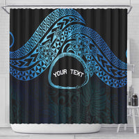 Personalised Pohnpei Nukuoro Micronesia Shower Curtain Polynesian Tattoo Curves Blue Version LT14 - Polynesian Pride