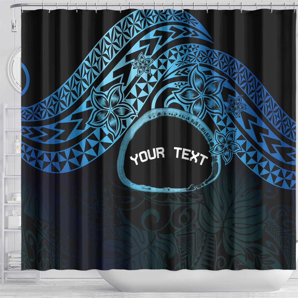 Personalised Pohnpei Nukuoro Micronesia Shower Curtain Polynesian Tattoo Curves Blue Version LT14 - Polynesian Pride