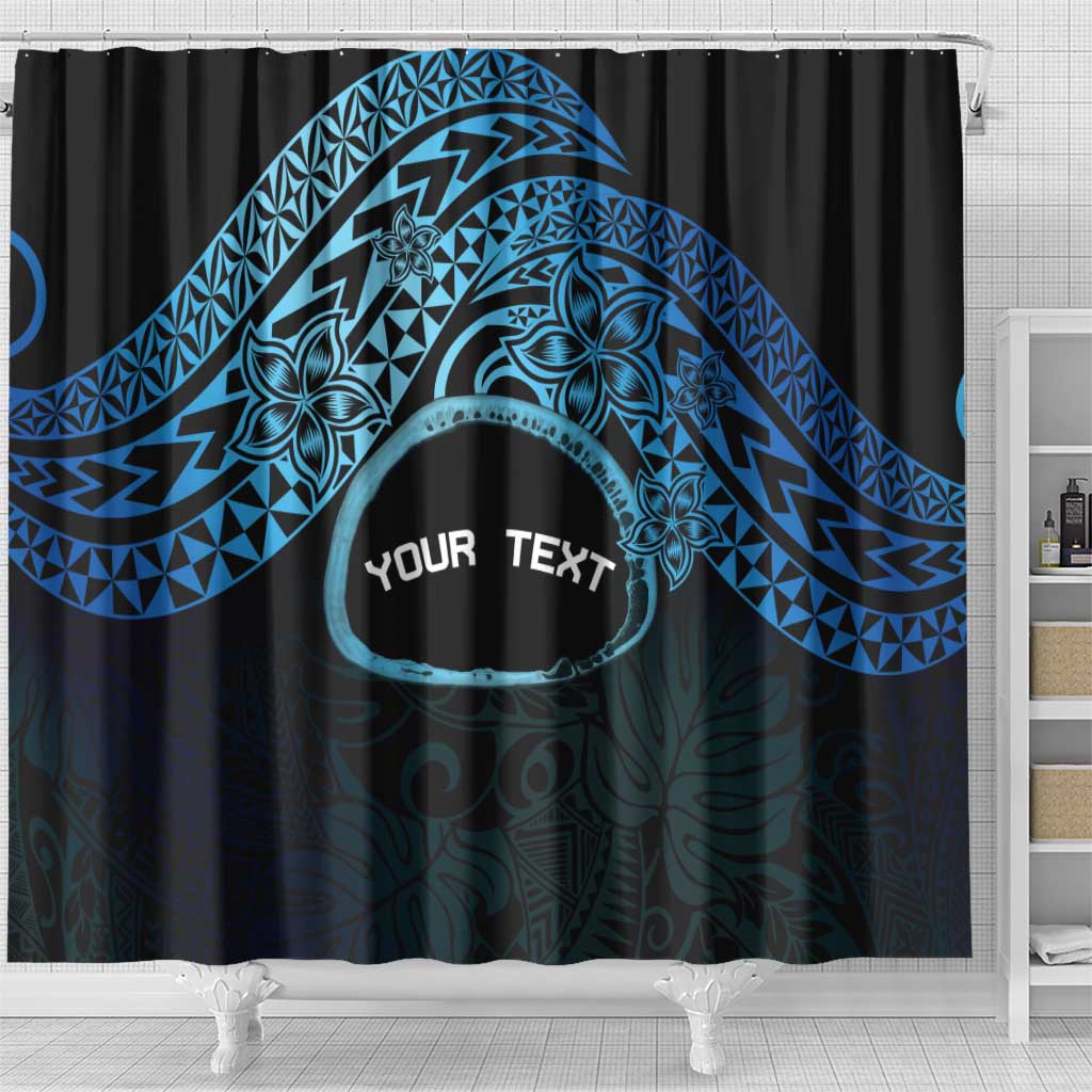 Personalised Pohnpei Nukuoro Micronesia Shower Curtain Polynesian Tattoo Curves Blue Version LT14 - Polynesian Pride