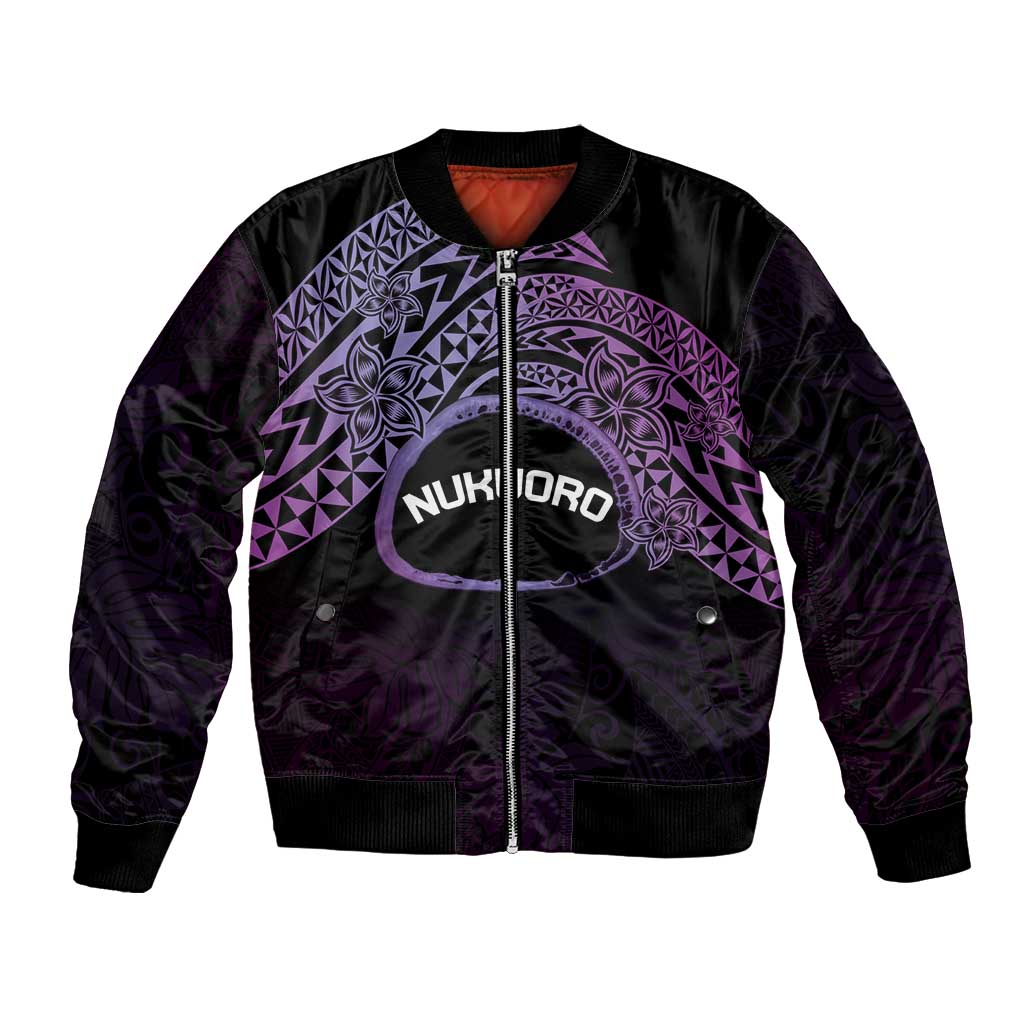 Personalised Pohnpei Nukuoro Micronesia Bomber Jacket Polynesian Tattoo Curves Purple Version