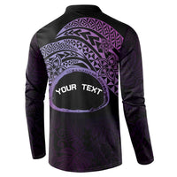 Personalised Pohnpei Nukuoro Micronesia Button Sweatshirt Polynesian Tattoo Curves Purple Version LT14 - Polynesian Pride