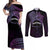 Personalised Pohnpei Nukuoro Micronesia Couples Matching Off Shoulder Maxi Dress and Long Sleeve Button Shirt Polynesian Tattoo Curves Purple Version