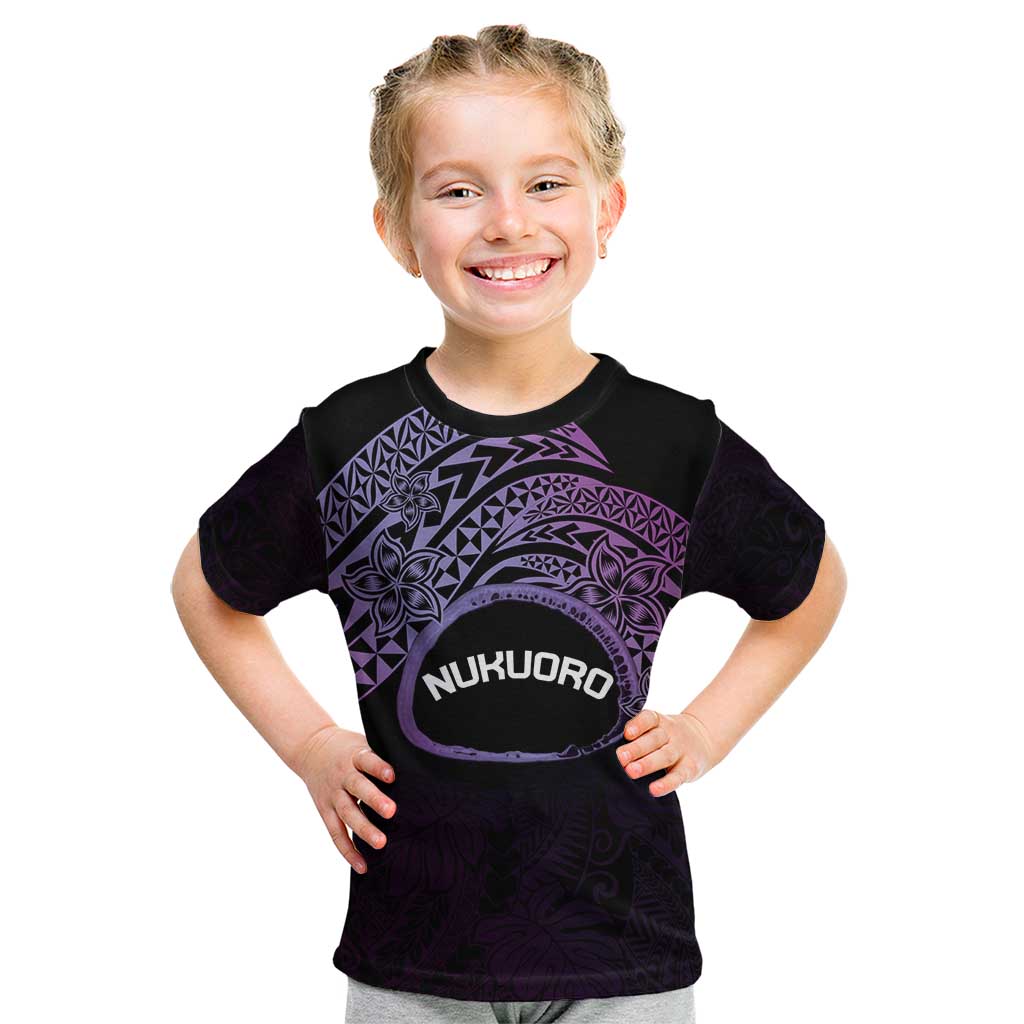 Personalised Pohnpei Nukuoro Micronesia Kid T Shirt Polynesian Tattoo Curves Purple Version