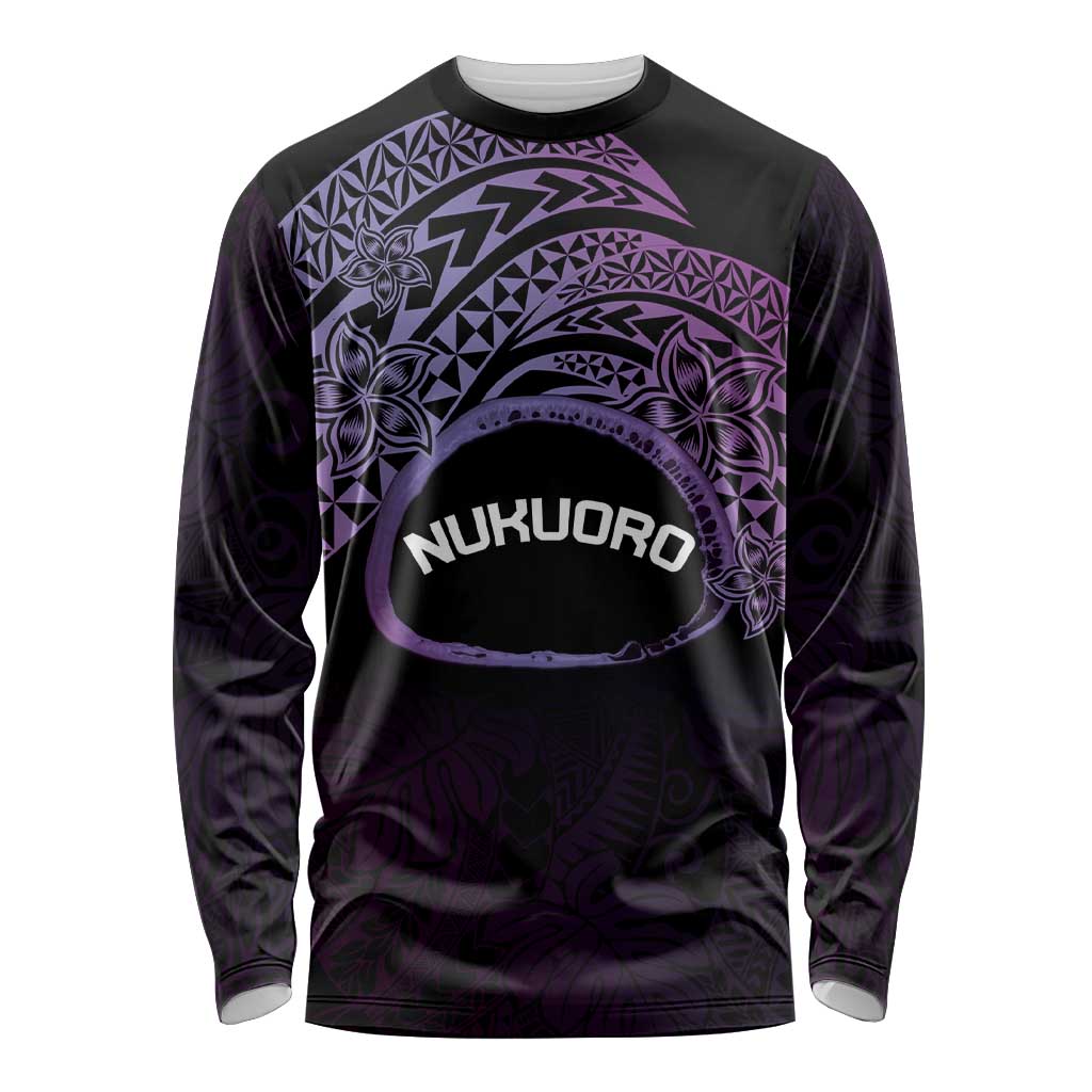 Personalised Pohnpei Nukuoro Micronesia Long Sleeve Shirt Polynesian Tattoo Curves Purple Version