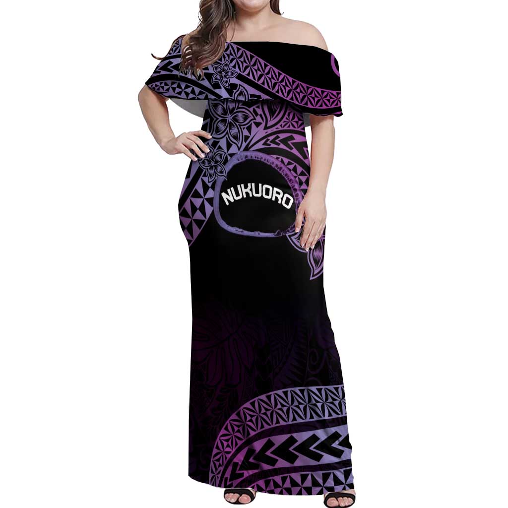 Personalised Pohnpei Nukuoro Micronesia Off Shoulder Maxi Dress Polynesian Tattoo Curves Purple Version