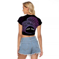Personalised Pohnpei Nukuoro Micronesia Raglan Cropped T Shirt Polynesian Tattoo Curves Purple Version LT14 - Polynesian Pride