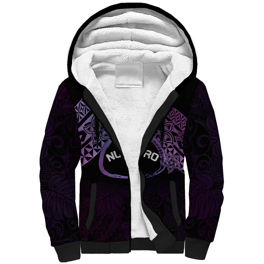 Personalised Pohnpei Nukuoro Micronesia Sherpa Hoodie Polynesian Tattoo Curves Purple Version