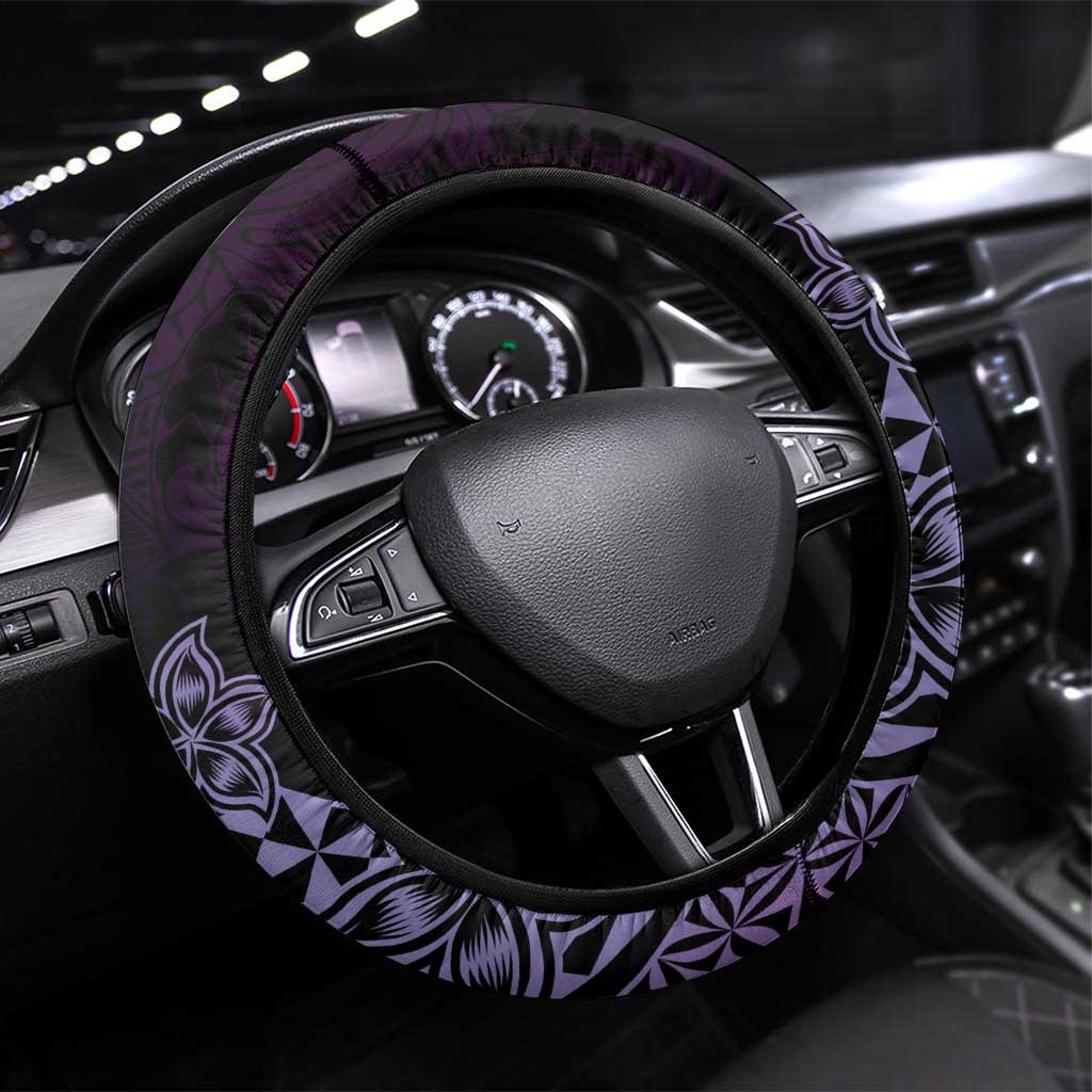 Pohnpei Nukuoro Micronesia Steering Wheel Cover Polynesian Tattoo Curves Purple Version LT14 Universal Fit Purple - Polynesian Pride