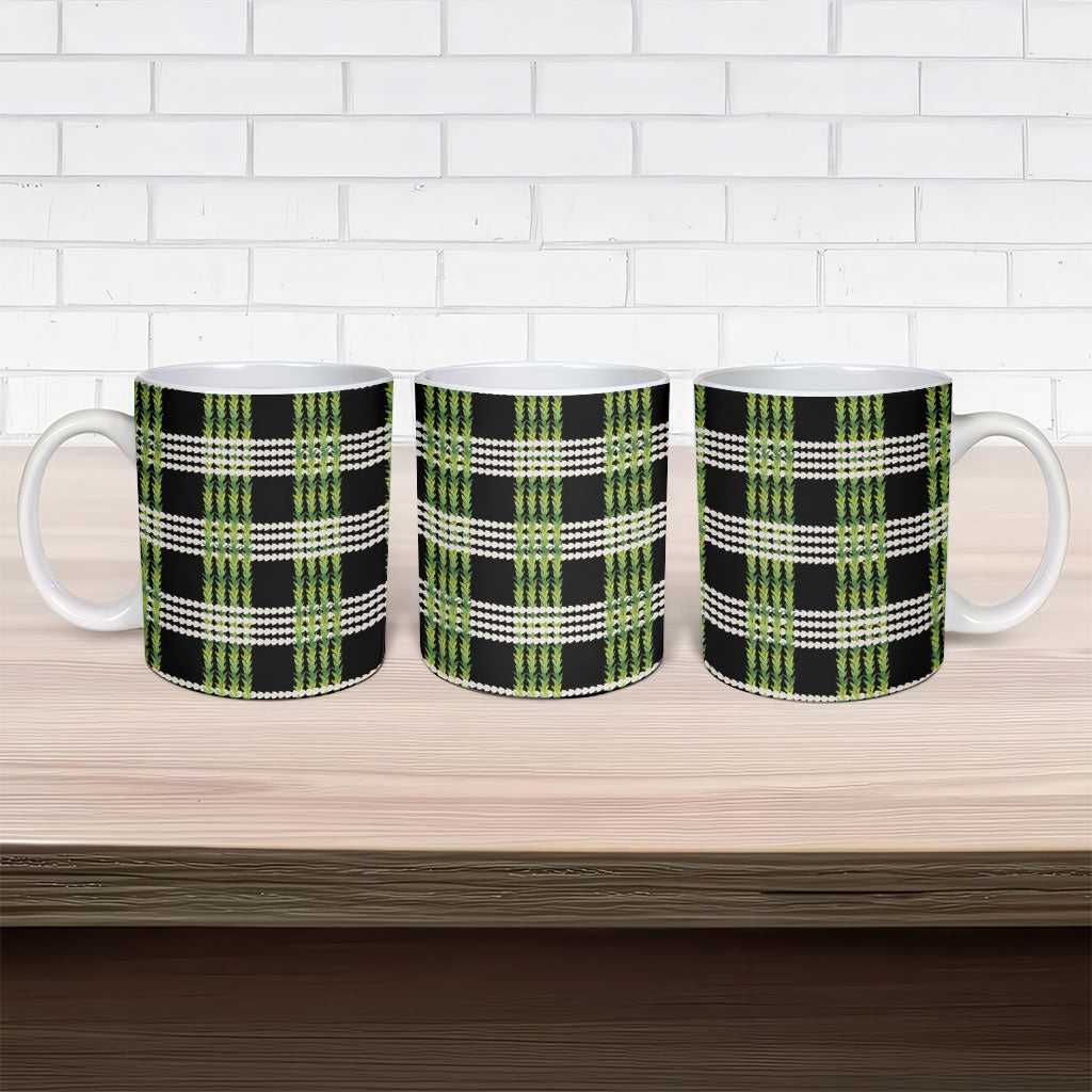 Aloha Hawaii Pakalana Pikake Lei Ceramic Mug Palaka Inspired Hawaiian-plaid Black LT14 - Polynesian Pride