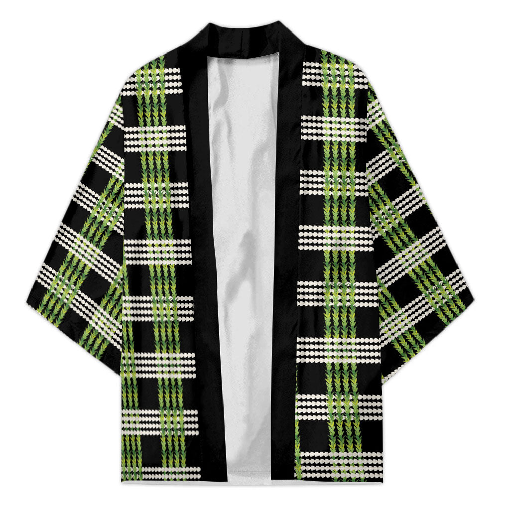 Aloha Hawaii Pakalana Pikake Lei Kimono Palaka Inspired Hawaiian-plaid Black LT14 Unisex Black - Polynesian Pride