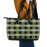 Aloha Hawaii Pakalana Pikake Lei Leather Tote Bag Palaka Inspired Hawaiian-plaid Black LT14 - Polynesian Pride