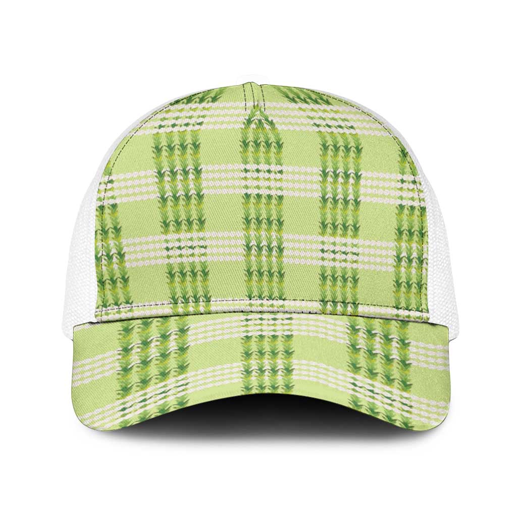 Aloha Hawaii Pakalana Pikake Lei Baseball Net Cap Palaka Inspired Hawaiian-plaid Pastel Green LT14 One Size White Green - Polynesian Pride