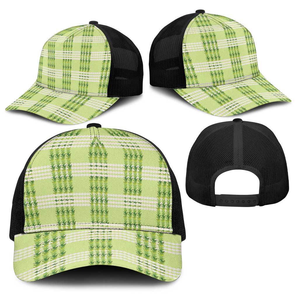 Aloha Hawaii Pakalana Pikake Lei Baseball Net Cap Palaka Inspired Hawaiian-plaid Pastel Green LT14 - Polynesian Pride