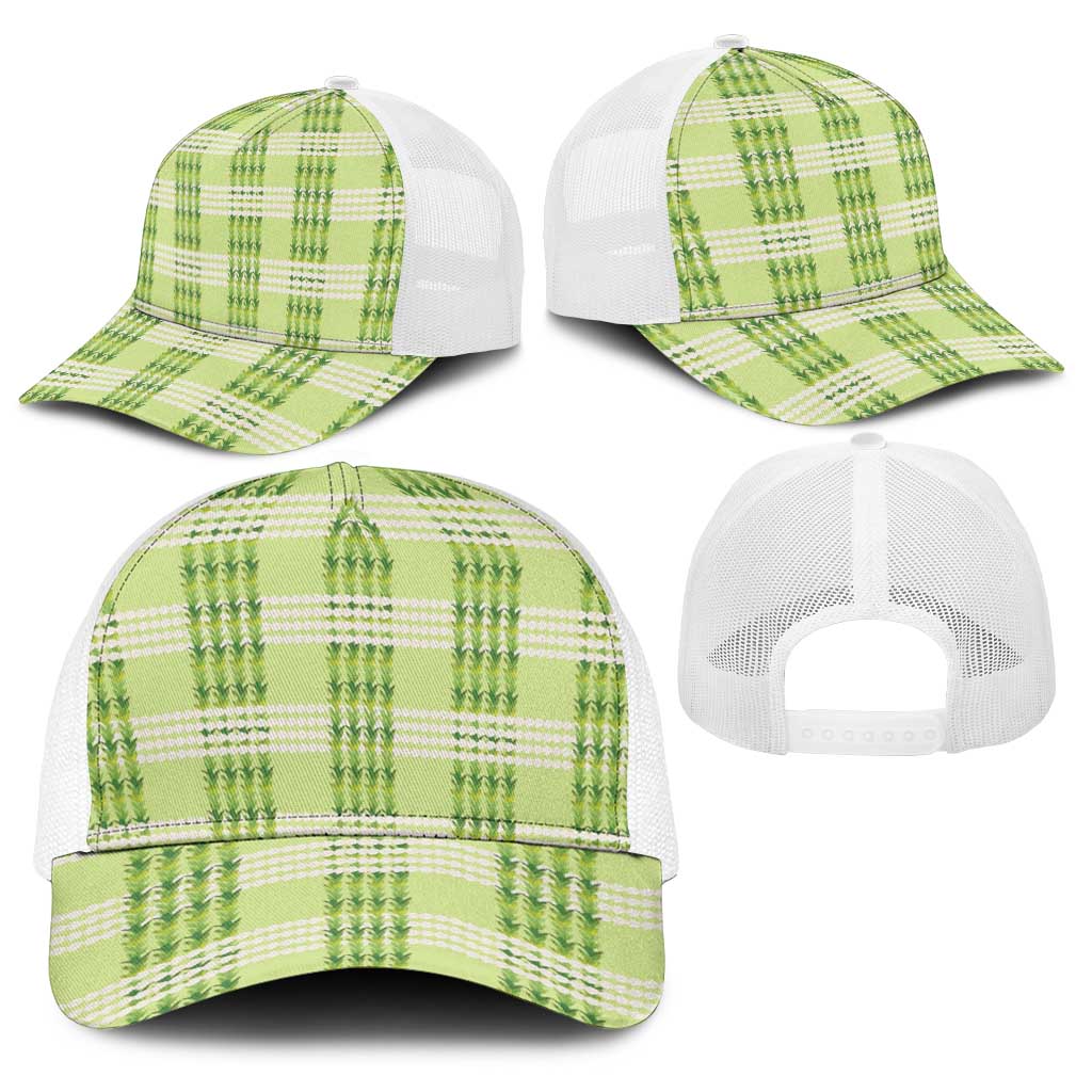 Aloha Hawaii Pakalana Pikake Lei Baseball Net Cap Palaka Inspired Hawaiian-plaid Pastel Green LT14 - Polynesian Pride