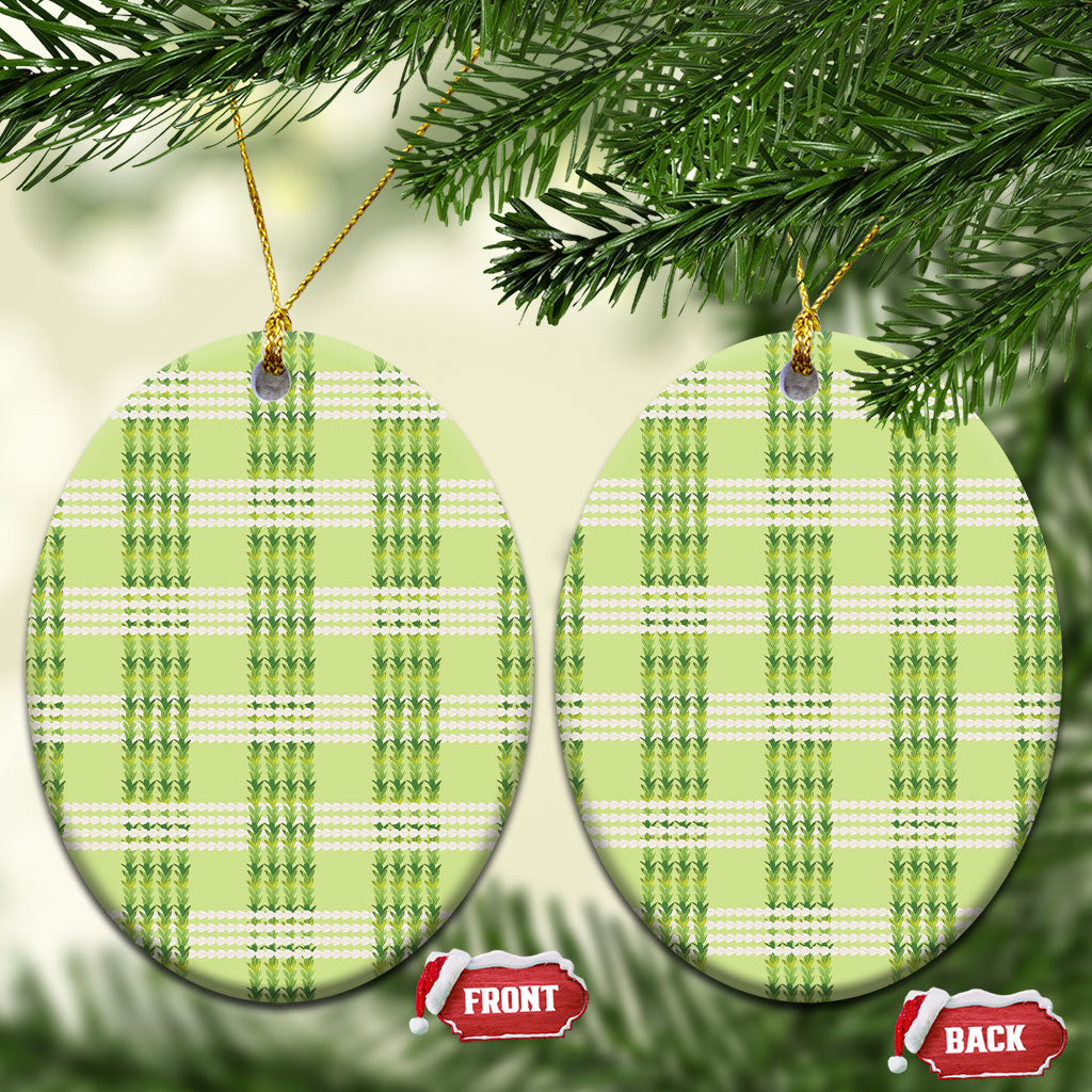 Aloha Hawaii Pakalana Pikake Lei Ceramic Ornament Palaka Inspired Hawaiian-plaid Pastel Green LT14 Oval Green - Polynesian Pride