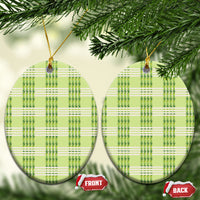 Aloha Hawaii Pakalana Pikake Lei Ceramic Ornament Palaka Inspired Hawaiian-plaid Pastel Green LT14 Oval Green - Polynesian Pride