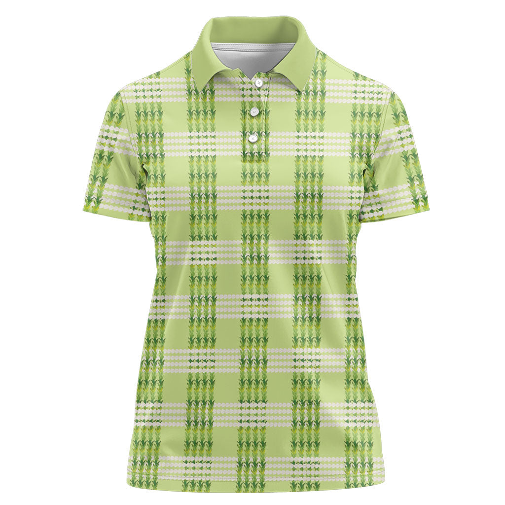 Aloha Hawaii Pakalana Pikake Lei Women Polo Shirt Palaka Inspired Hawaiian-plaid Pastel Green LT14 Female Green - Polynesian Pride