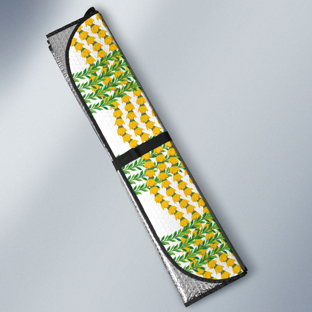 Aloha Hawaii Ilima Maile Lei Auto Sun Shade Palaka Inspired Hawaiian-plaid White LT14 - Polynesian Pride