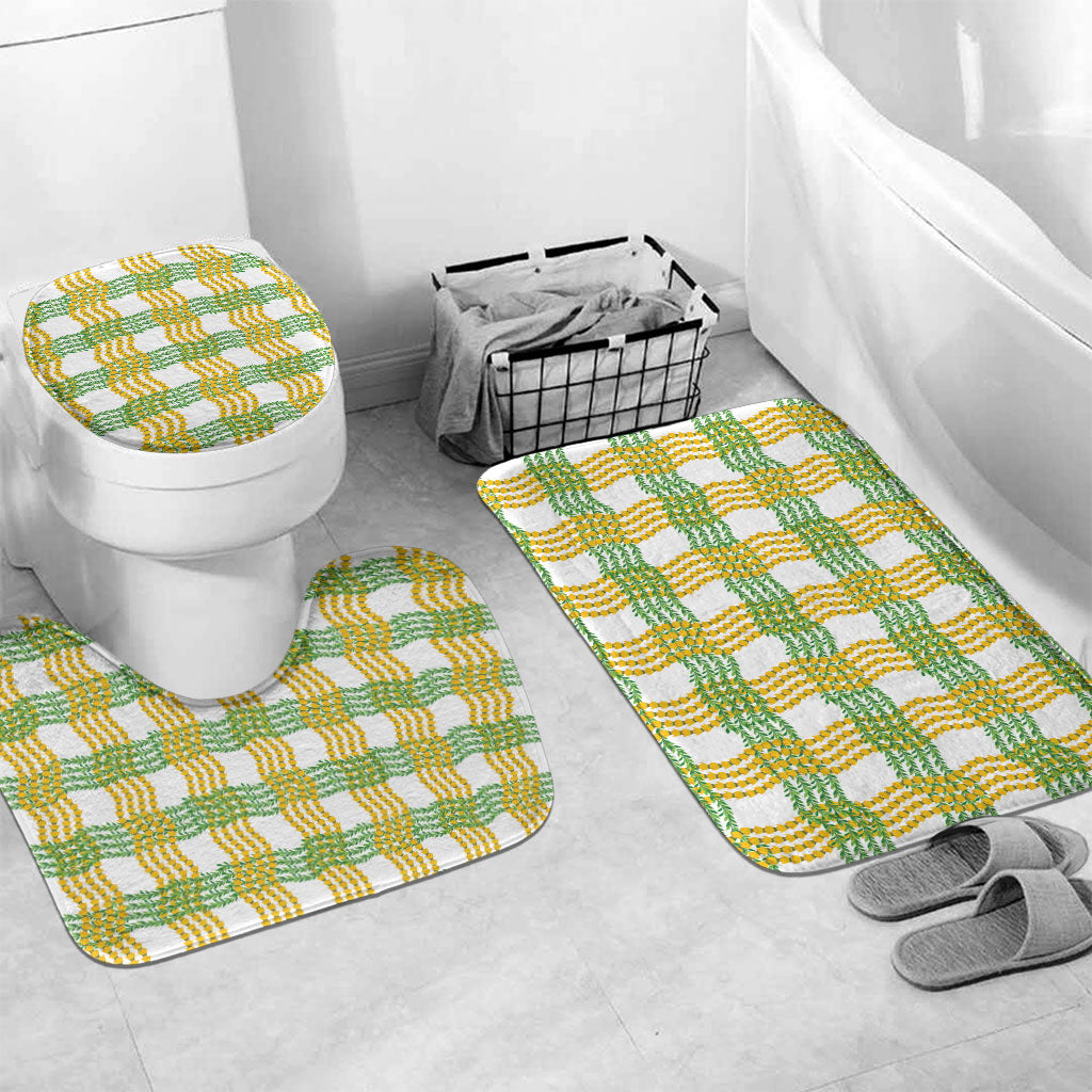 Aloha Hawaii Ilima Maile Lei Bathroom Set Palaka Inspired Hawaiian-plaid White LT14 Mat Set Only (3 pcs) One Size White - Polynesian Pride