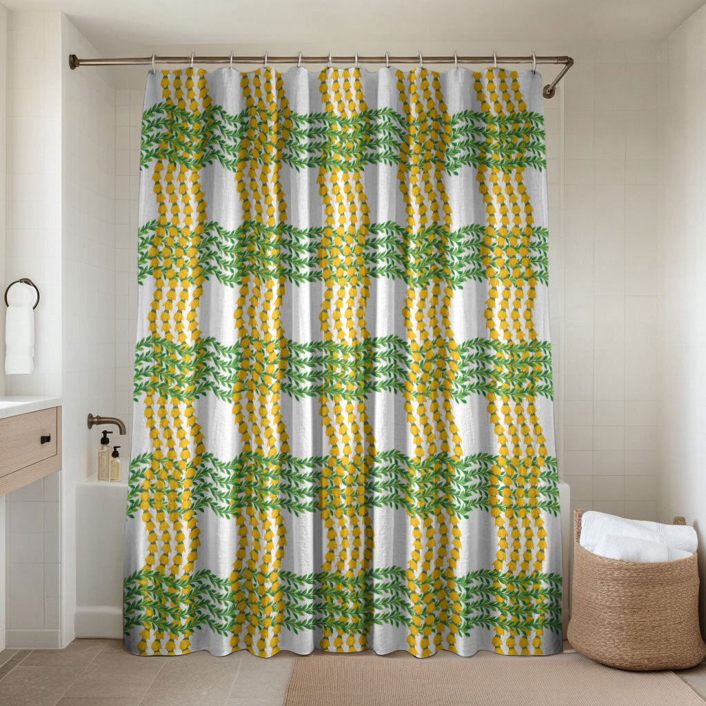 Aloha Hawaii Ilima Maile Lei Bathroom Set Palaka Inspired Hawaiian-plaid White LT14 Shower Curtain Only White - Polynesian Pride