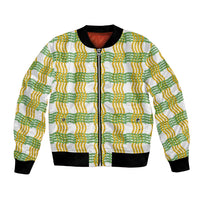 Aloha Hawaii Ilima Maile Lei Bomber Jacket Palaka Inspired Hawaiian-plaid White LT14 Unisex White - Polynesian Pride