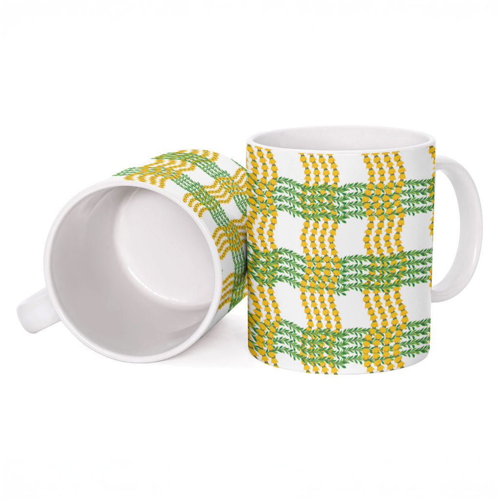Aloha Hawaii Ilima Maile Lei Ceramic Mug Palaka Inspired Hawaiian-plaid White LT14 - Polynesian Pride