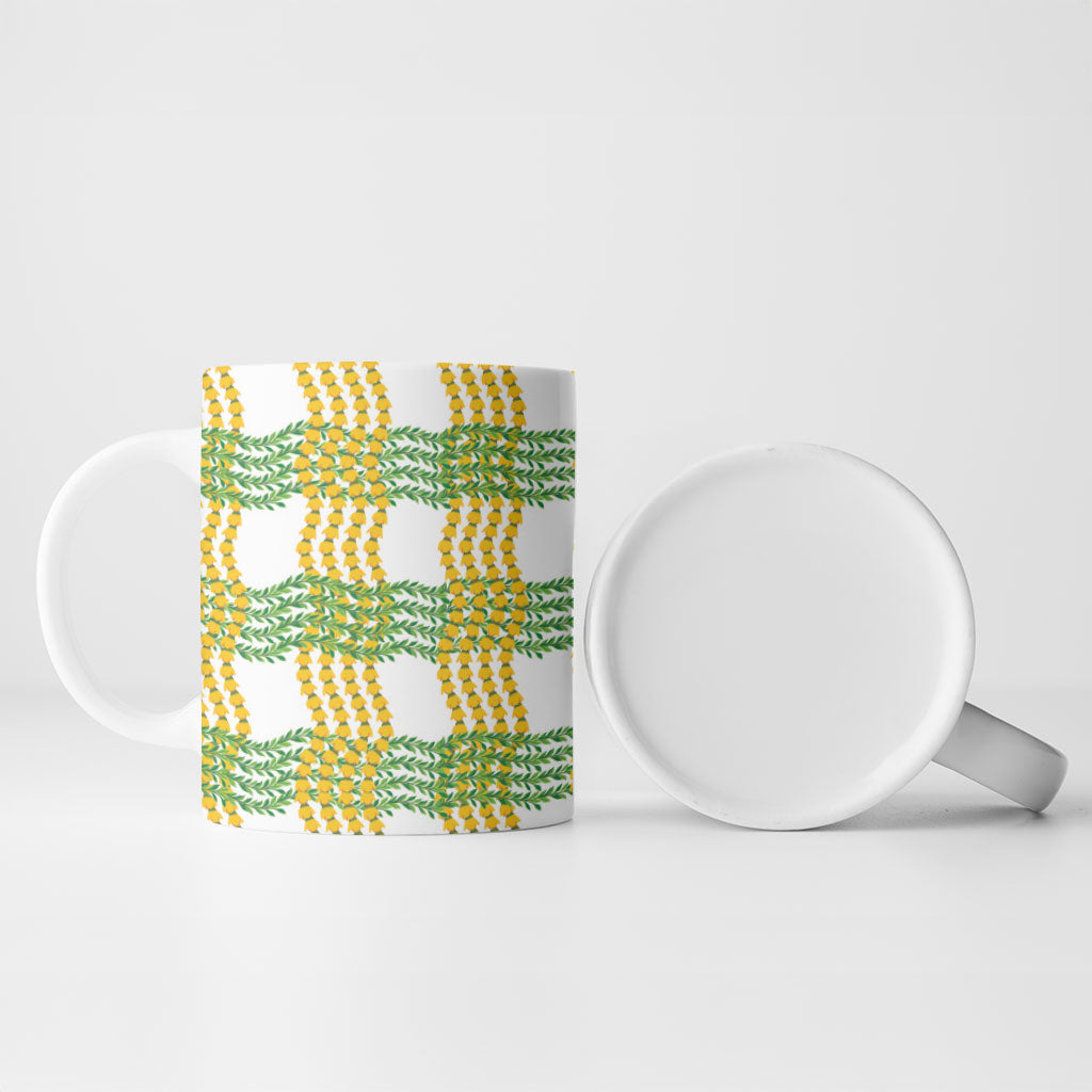 Aloha Hawaii Ilima Maile Lei Ceramic Mug Palaka Inspired Hawaiian-plaid White LT14 - Polynesian Pride