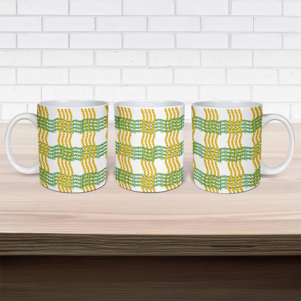 Aloha Hawaii Ilima Maile Lei Ceramic Mug Palaka Inspired Hawaiian-plaid White LT14 - Polynesian Pride