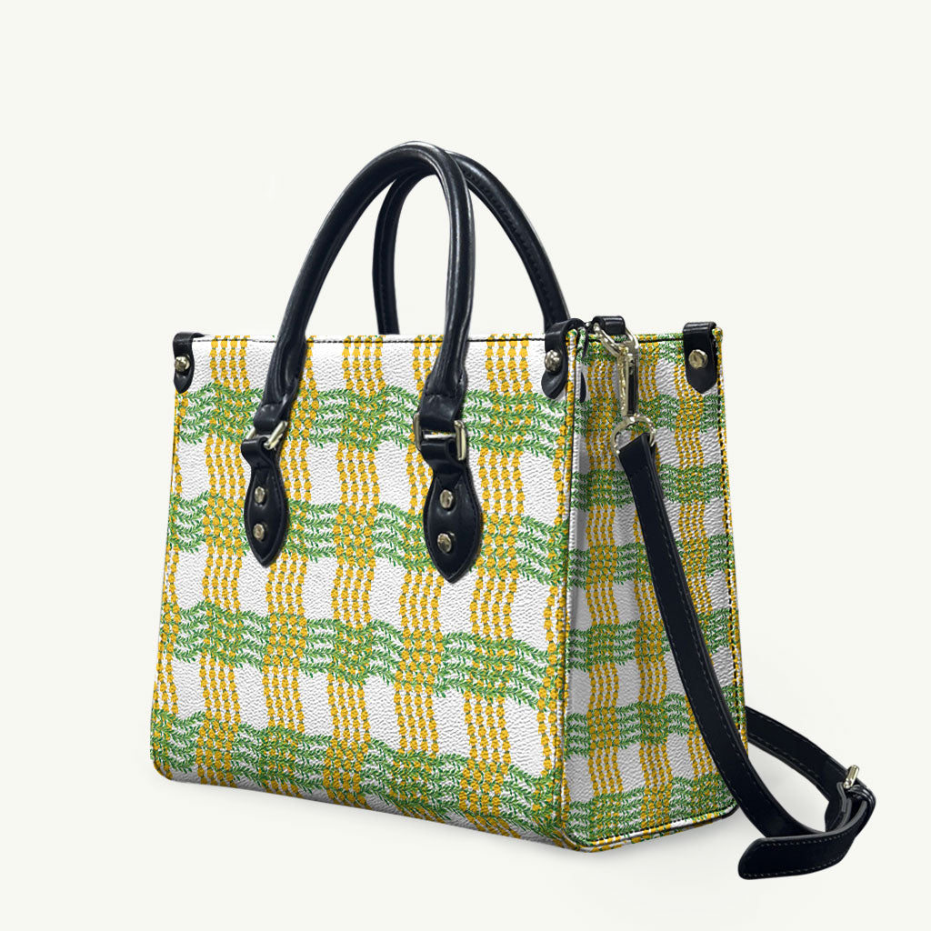 Aloha Hawaii Ilima Maile Lei Leather Bag Palaka Inspired Hawaiian-plaid White LT14 White - Polynesian Pride