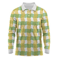 Aloha Hawaii Ilima Maile Lei Long Sleeve Polo Shirt Palaka Inspired Hawaiian-plaid White LT14 White - Polynesian Pride