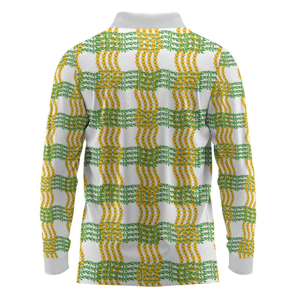 Aloha Hawaii Ilima Maile Lei Long Sleeve Polo Shirt Palaka Inspired Hawaiian-plaid White LT14 - Polynesian Pride