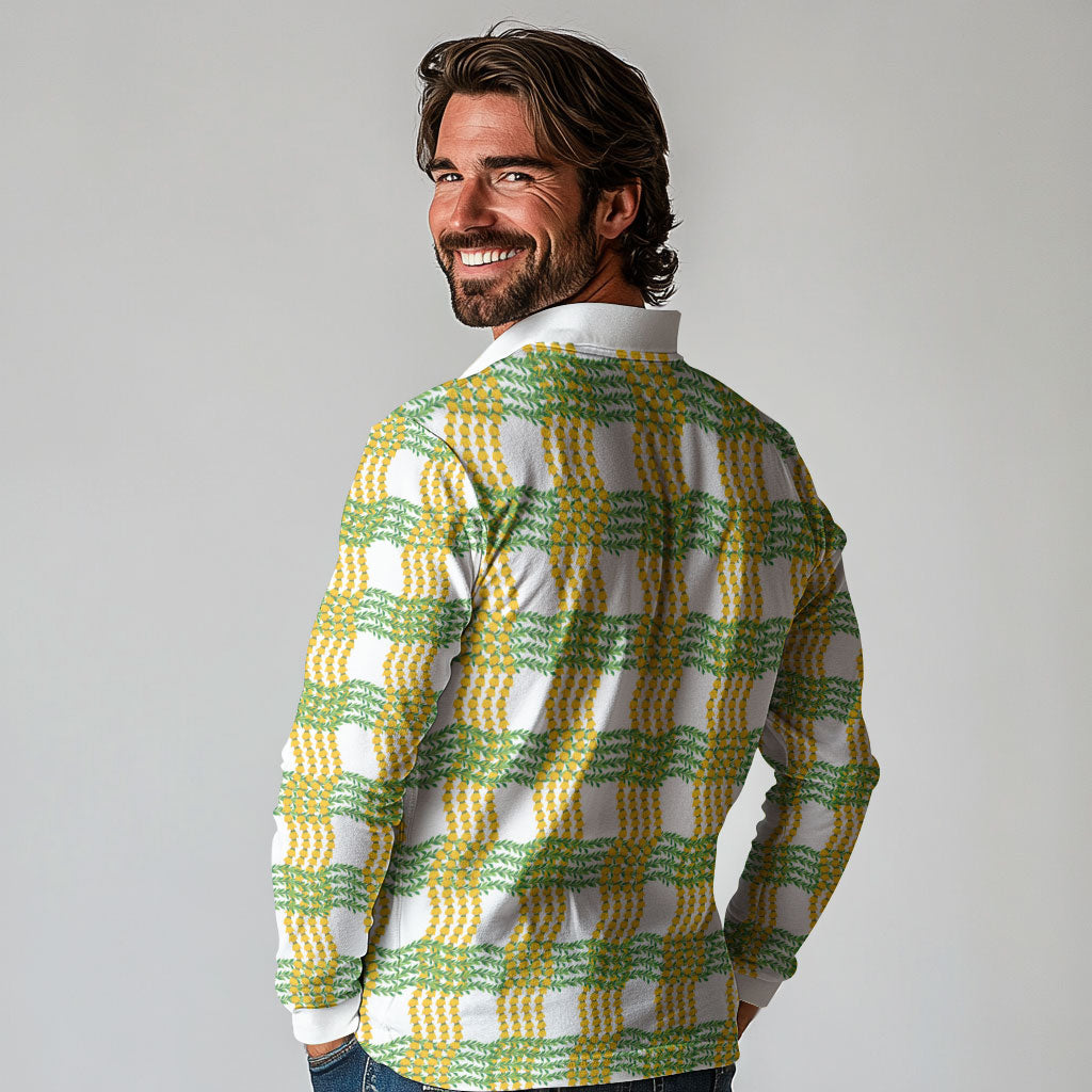 Aloha Hawaii Ilima Maile Lei Long Sleeve Polo Shirt Palaka Inspired Hawaiian-plaid White LT14 - Polynesian Pride