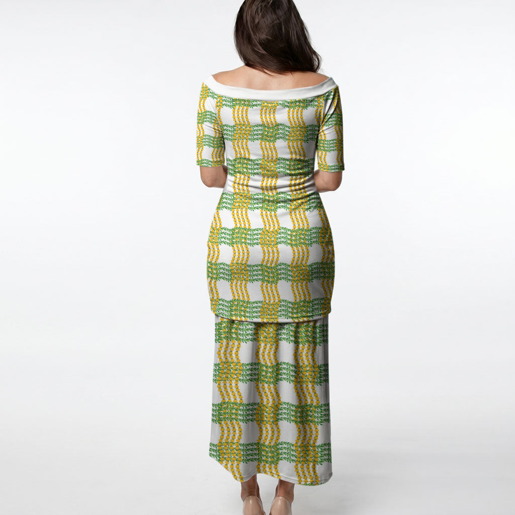 Aloha Hawaii Ilima Maile Lei Puletasi Palaka Inspired Hawaiian-plaid White LT14 - Polynesian Pride
