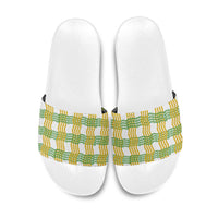 Aloha Hawaii Ilima Maile Lei Slide Sandals Palaka Inspired Hawaiian-plaid White LT14 White - Polynesian Pride