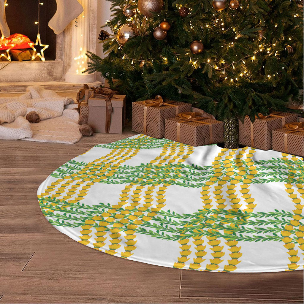 Aloha Hawaii Ilima Maile Lei Tree Skirt Palaka Inspired Hawaiian-plaid White LT14 - Polynesian Pride